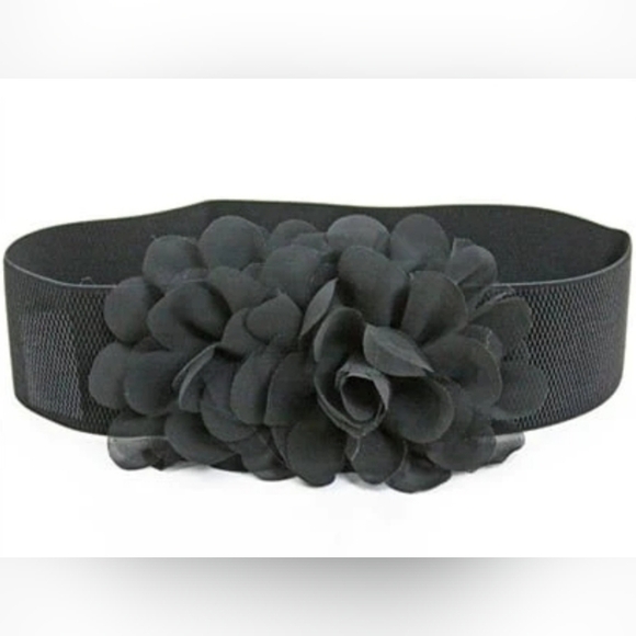 TRÏBE Flower accent elastic snap belt corset black NWT - Picture 1 of 4